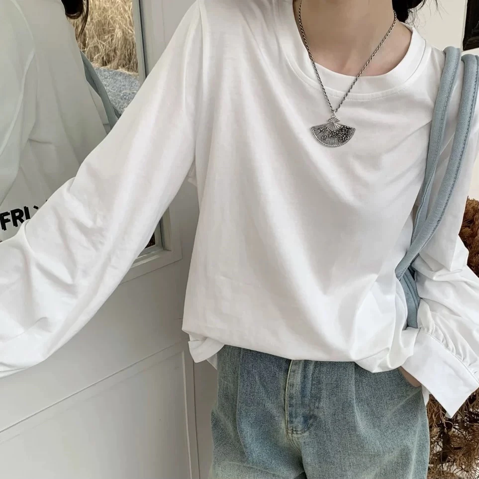 【闭店清货】白色简约宽松圆领衬衫袖内搭叠穿打底衫长袖上衣T恤