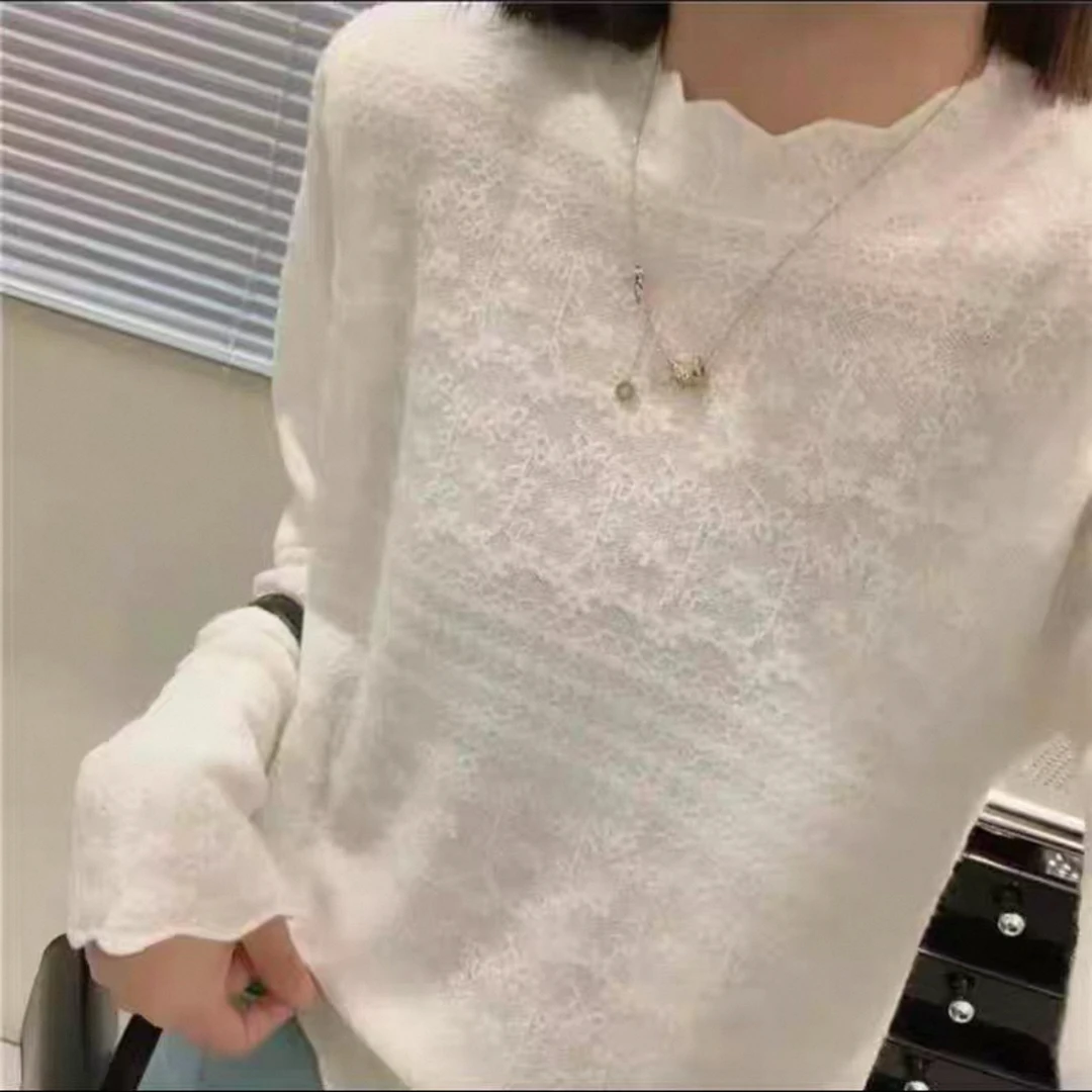 【立体勾花花朵】针织衫女春秋立体浮雕半高领打底女2025春秋新款