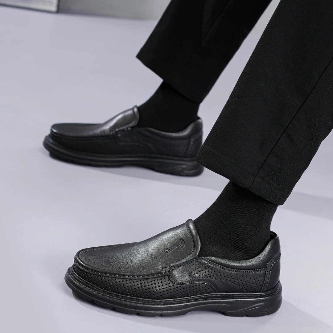 【鳄鱼恤】男鞋25夏季轻质厚底商务正装镂空皮凉鞋真皮透气办公皮鞋