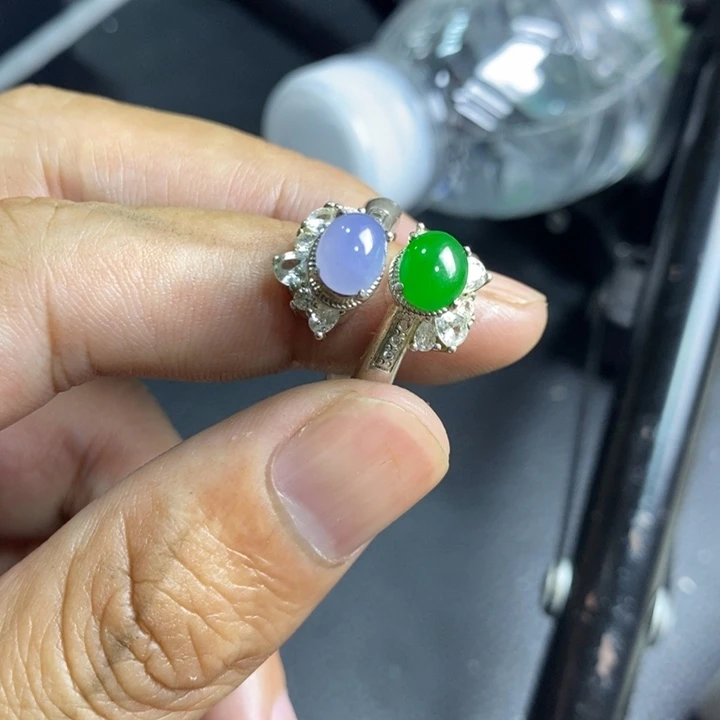 未镶嵌戒指翡翠阳绿紫对戒指