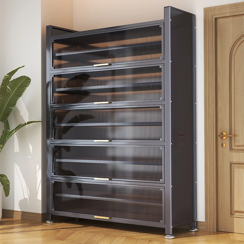 钢制鞋柜防尘入户家用门口玄关柜新爆款大容量铁艺上翻门多层鞋架