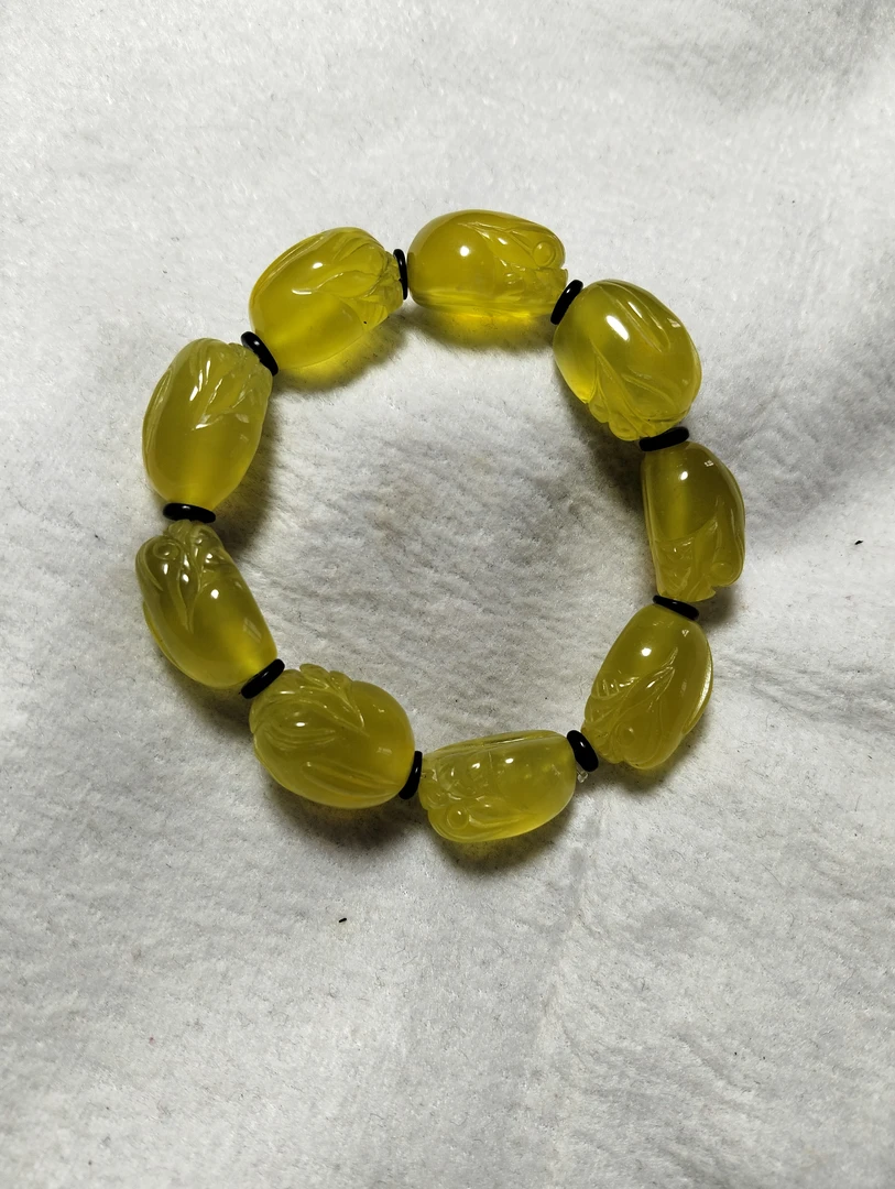 国石岫玉!黄金玉貔貅手链!