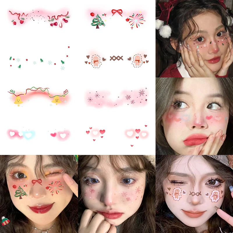 圣诞节妆容派对脸贴纹身贴 甜酷少女氛围感姜饼人卡通腮红妆COS