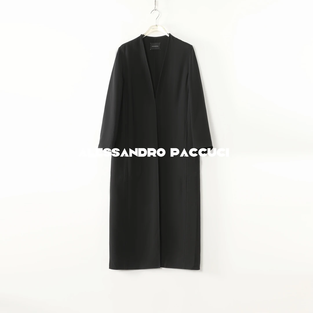 AP洛哥53019FY/53020FY【黑标】绵羊毛+桑蚕丝无领气质百搭长款风衣