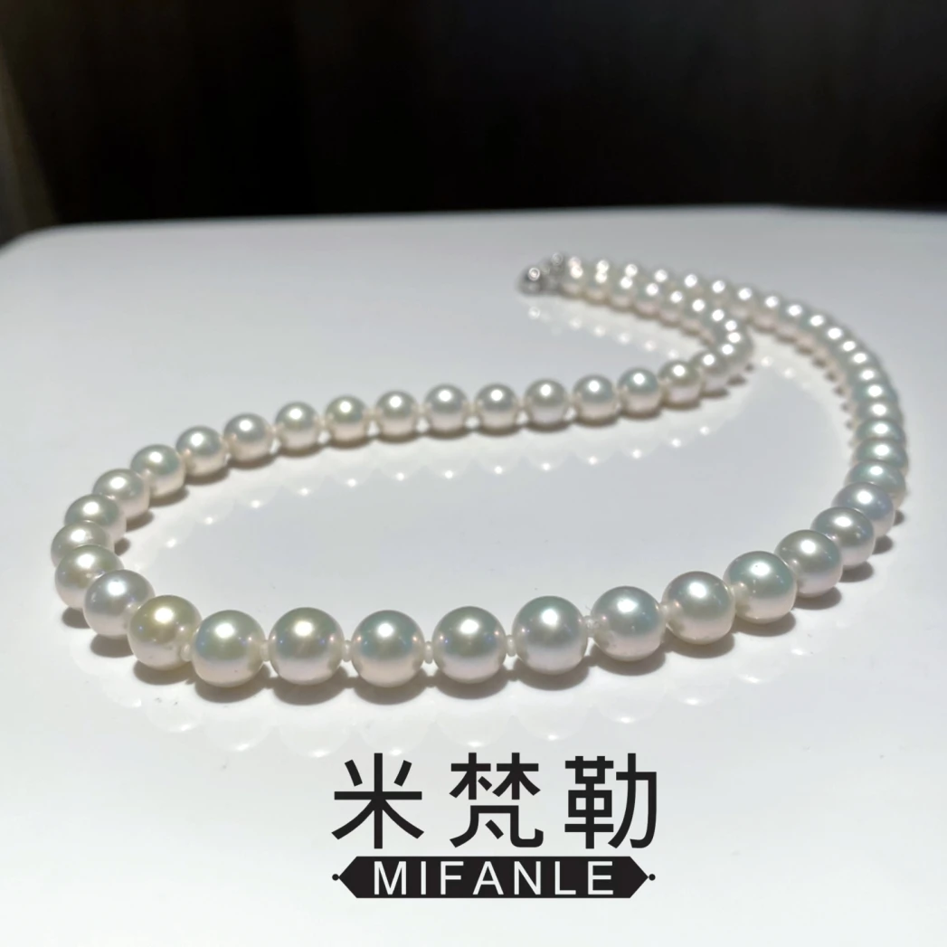 100%纯淡水珍珠7-8mm正圆淡水珍珠项链强光颈链气质百搭时尚白色