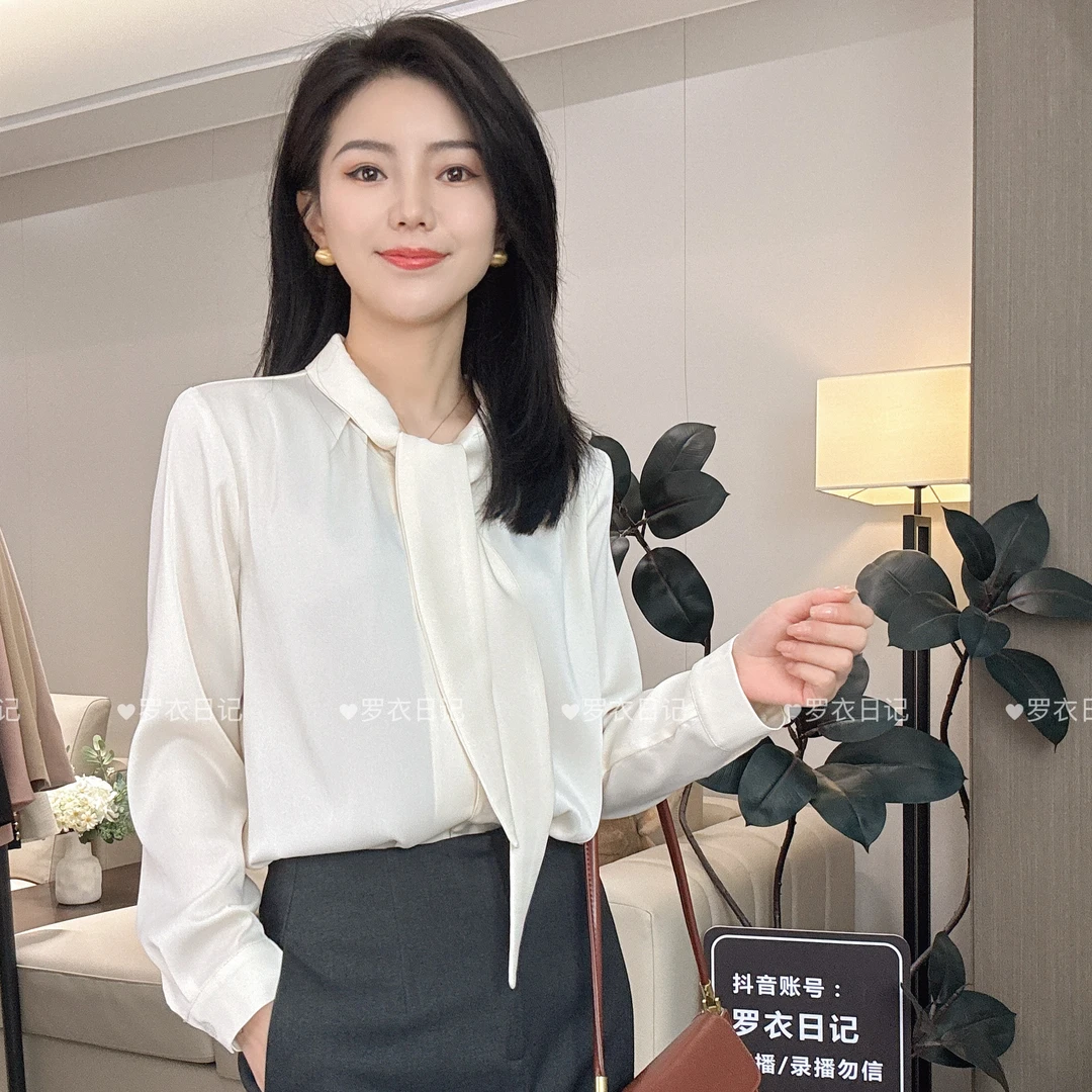 【罗衣专属】气质新款飘带结高档轻职装长袖上衣衬衫