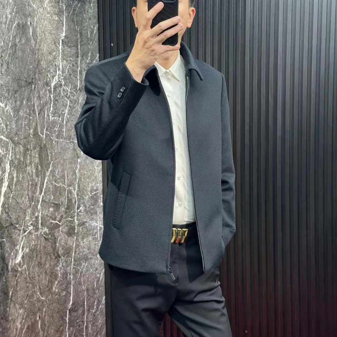 8901【羊毛90%羊绒10%毛呢夹克】商务休闲拉链秋冬翻领男保暖藏蓝色