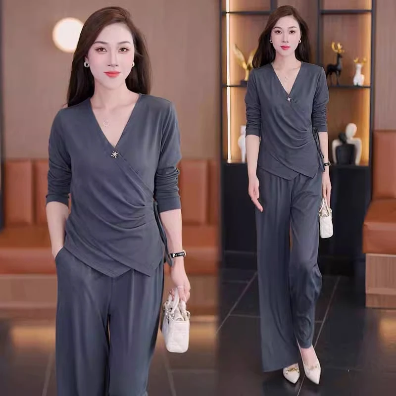 时尚套装女2025早秋新款时髦洋气设计感长袖上衣阔腿裤休闲两件套