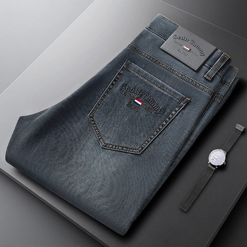 轻奢夏季薄款莱赛尔天丝牛仔裤男士高端软牛仔裤男款新款修身直筒