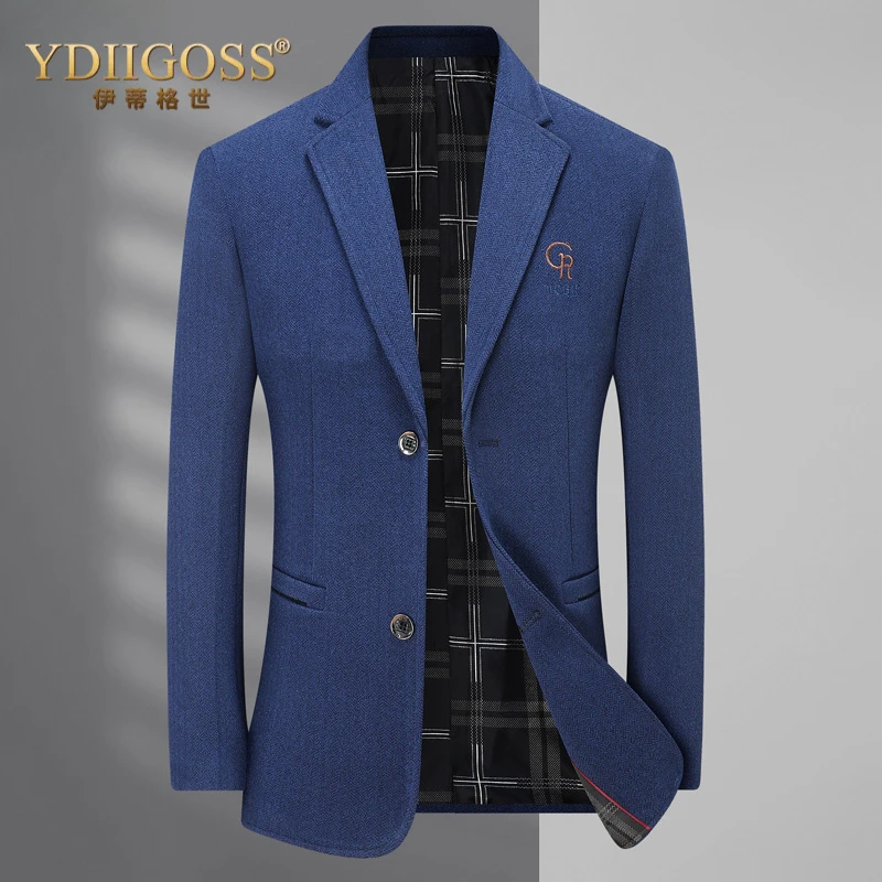YDIIGOSS西服男士春秋新款高英伦风时尚修身免烫西装外套休闲商务