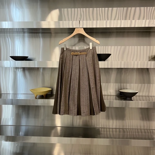 独奏手风琴皮扣拉链百褶半身裙