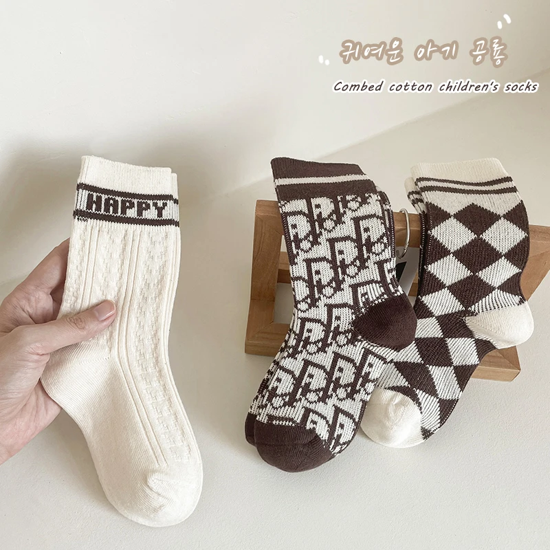 儿童袜子秋冬季双针男女童复古韩版中筒袜百搭运动学生潮袜复古风