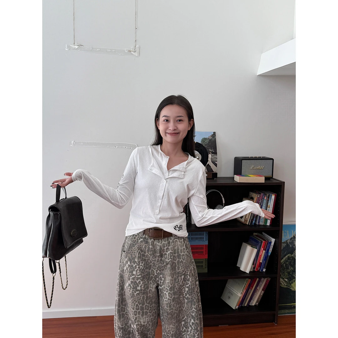19studio WAYNEPRINCE 美式哥特风罩衫女款朋克长袖假两件上衣T恤