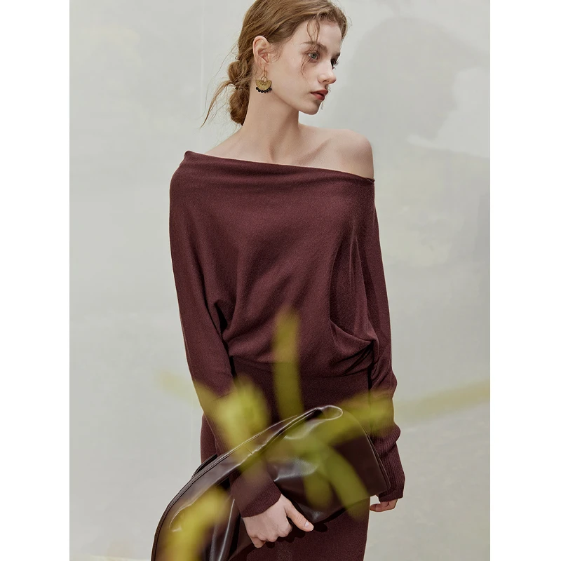 Mix Selection｜羊毛针织斜肩设计感法式轻奢连衣裙MSAJQ0065