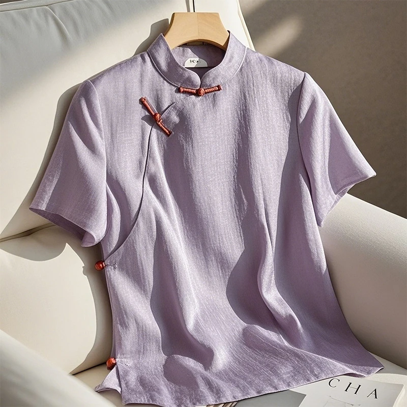 新中式小众轻奢闺秀穿搭上衣2025夏季国风知性气质斜襟别致短袖女