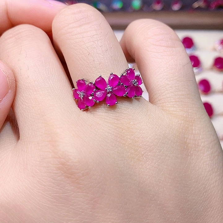 红宝石戒指银S925镶嵌