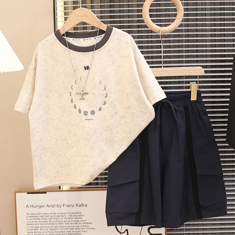 双纱棉童装男童夏装套装2025新款儿童夏季休闲短袖宽松帅气百搭潮