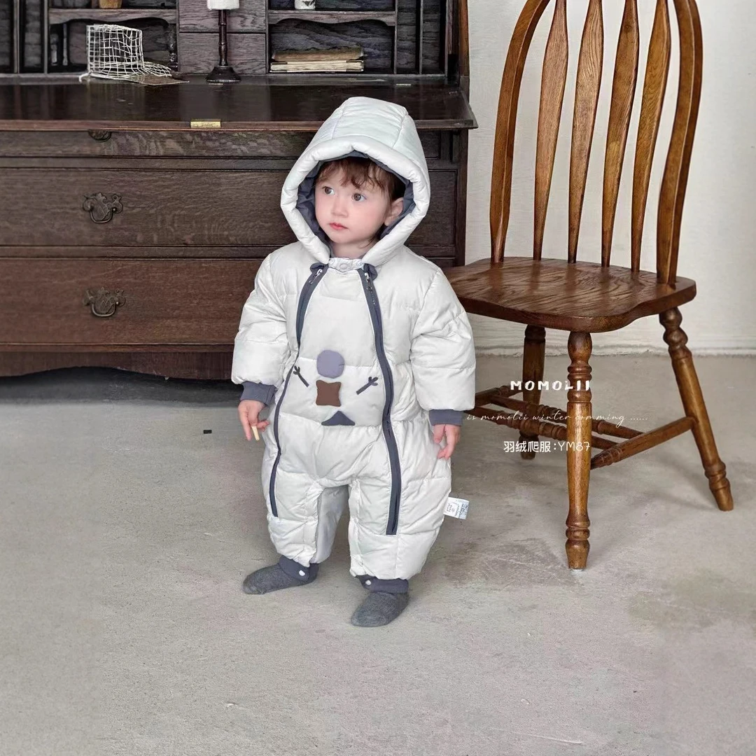 婴儿羽绒服连体衣白鸭绒卡通几何人双拉链羽绒服哈衣2587