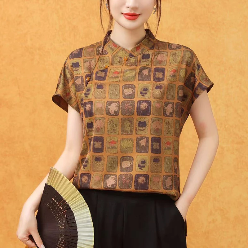 【百衲】香云纱上衣短款2025夏新款真丝衫桑蚕丝衬衫小衫T恤