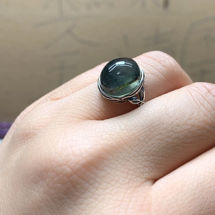 水晶水晶戒指银S925镶嵌肉*