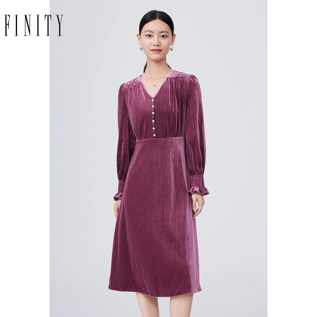 【专属】FINITY 新品气质优雅法式长袖复古连衣裙 F21UD5218L