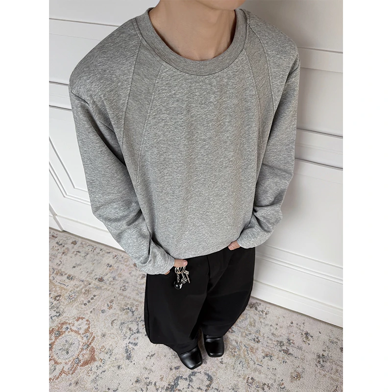 DT男装2025秋季新款美式重磅解构长袖T恤空气层拼接灰色上衣