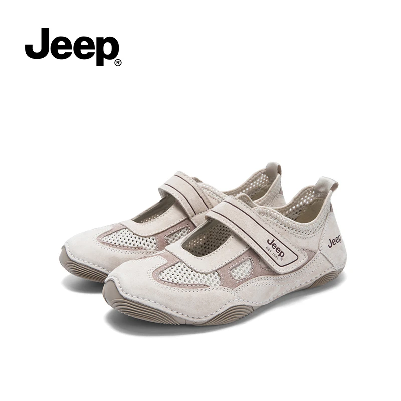 JEEP/吉普尖头浅口透气夏季单鞋包头防滑沙滩网面软底女鞋运动鞋
