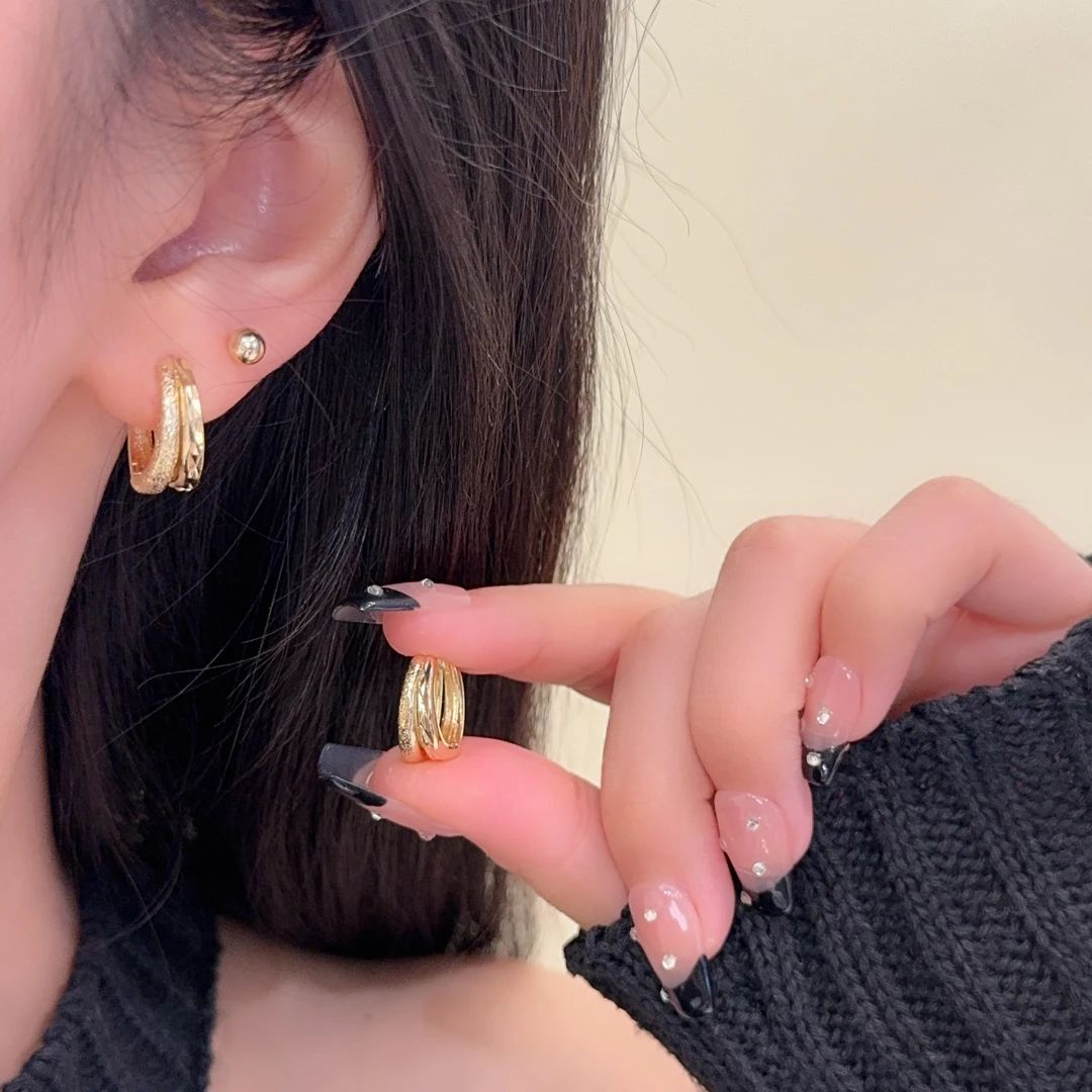 夏季百搭耳饰 金色满天星双层耳环法式小众简约耳圈E1561