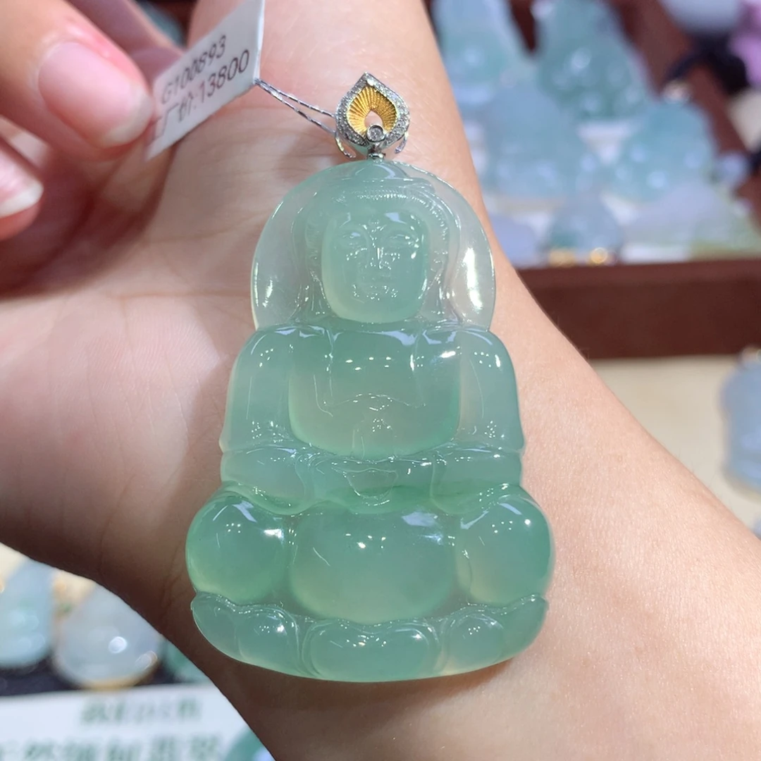吊坠(不含链)18K金镶嵌翡翠观音