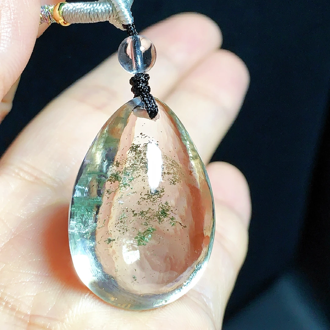 东海水晶天然绿幽灵水晶吊坠毛衣链水滴项坠绿幽灵纯天然100%真品