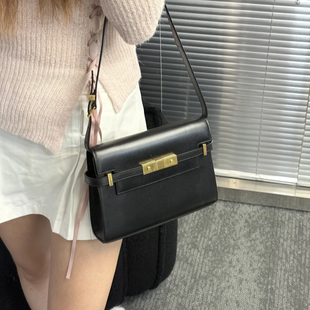 95新 YSL/圣罗兰 黑金小号曼哈顿单肩包amr