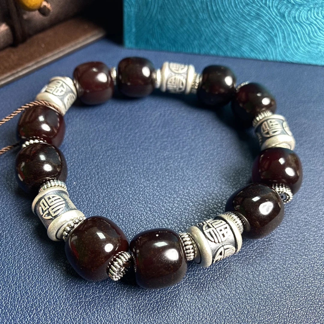 酒红色玛瑙五福手串（925）DZ7379-FS 文玩/收藏/评级