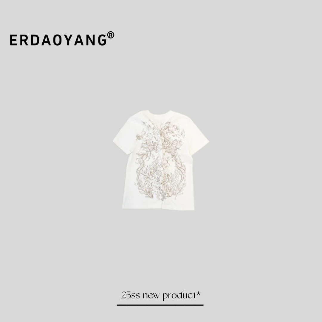 ERDAOYANG "凋落" 早春后背素描字母印花短袖DX1002