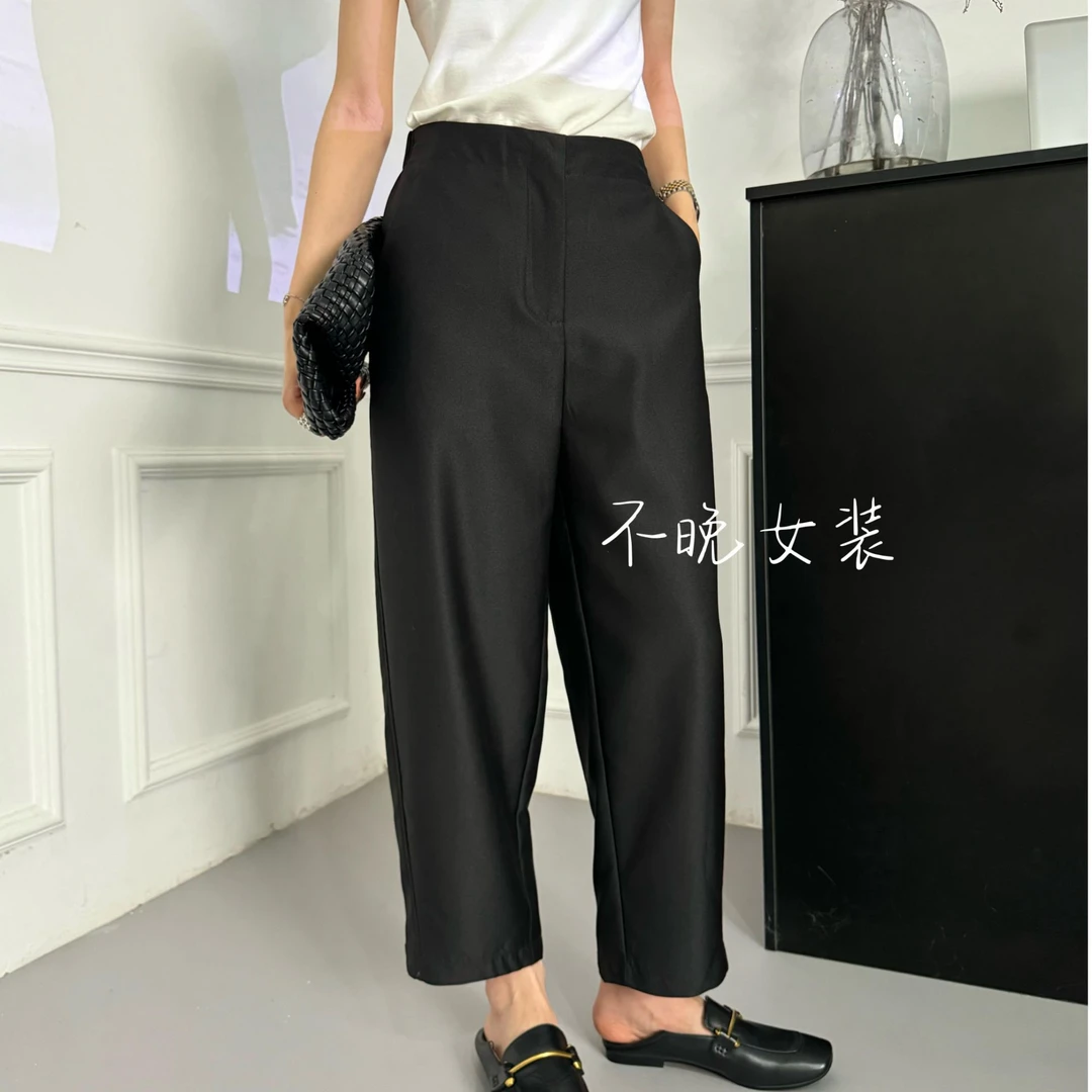 【简西】欧货简约百搭九分松紧高级感显瘦百搭透气镰刀裤春秋黑色