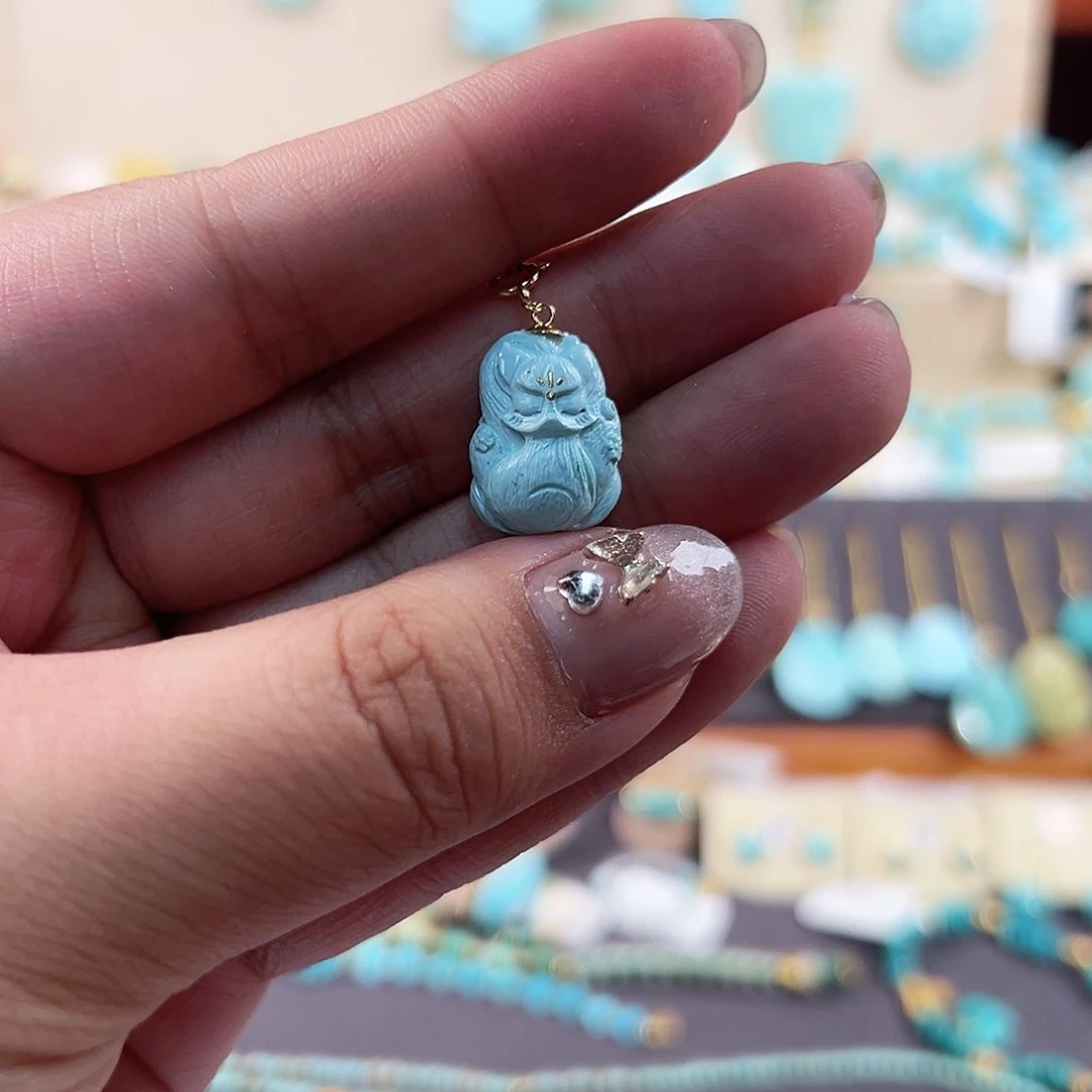 绿松石18K金镶嵌凤九滴流