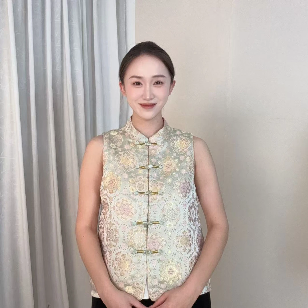 【天青宝相花】2025新款新中式国风织金宋锦马甲HYX-57