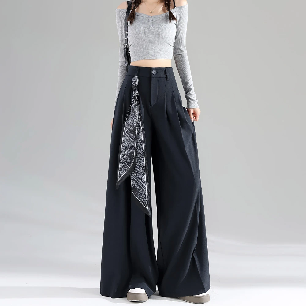 西装阔腿裤女秋季高级感垂感穿搭秋季宽松薄款小个子高腰直筒裤子