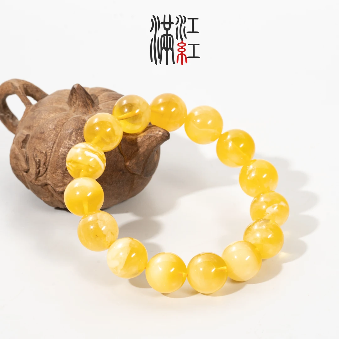 满江红  天然原矿精品俄料千层雪虎皮蜜蜡手串圆珠1.4/Z105