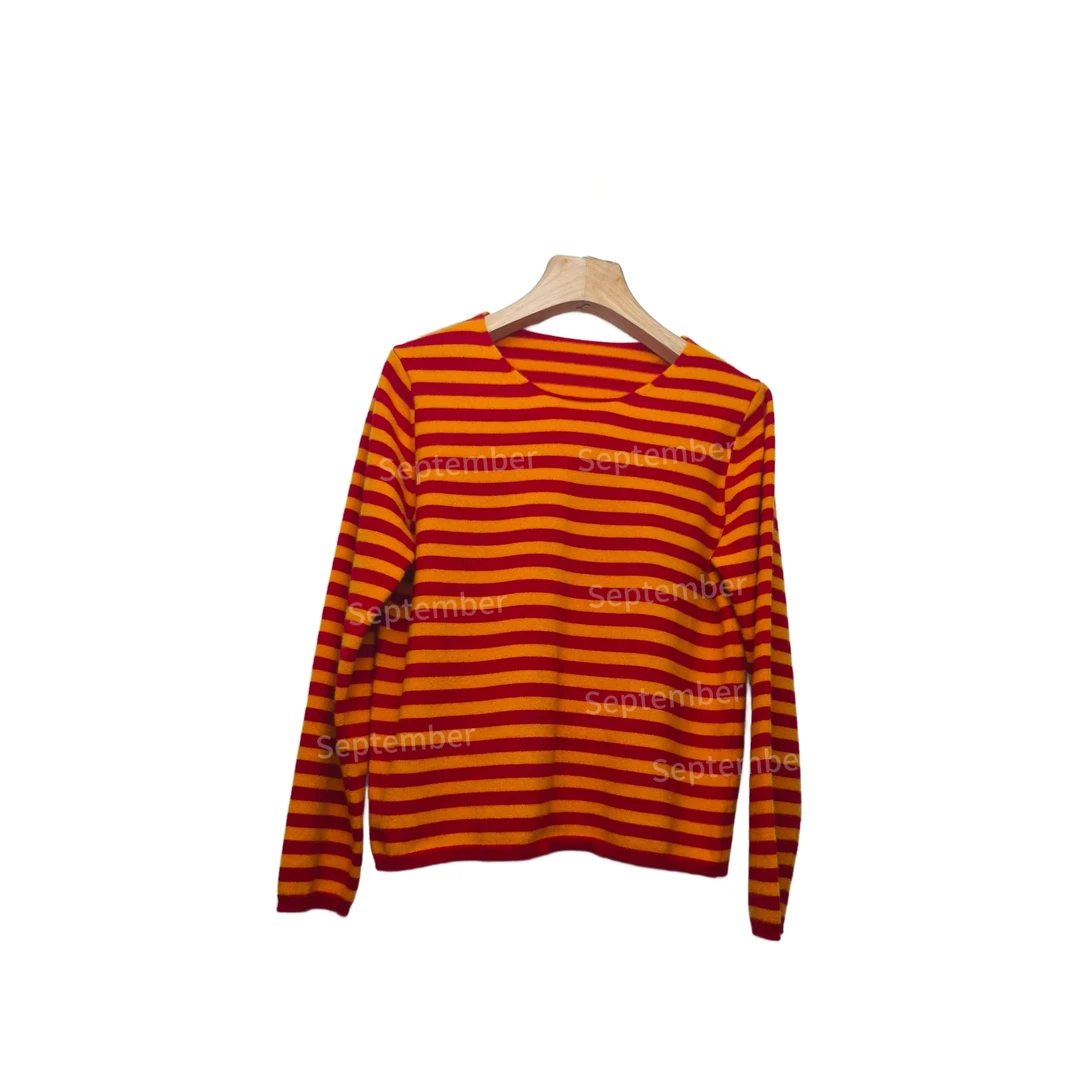 【九玥】2025蓝白条羊毛长袖针织时尚休闲百搭女士条纹圆领