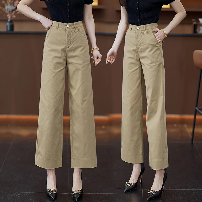 天丝棉直筒裤女2025春夏季新款高腰宽松休闲裤垂感显瘦窄版阔腿裤