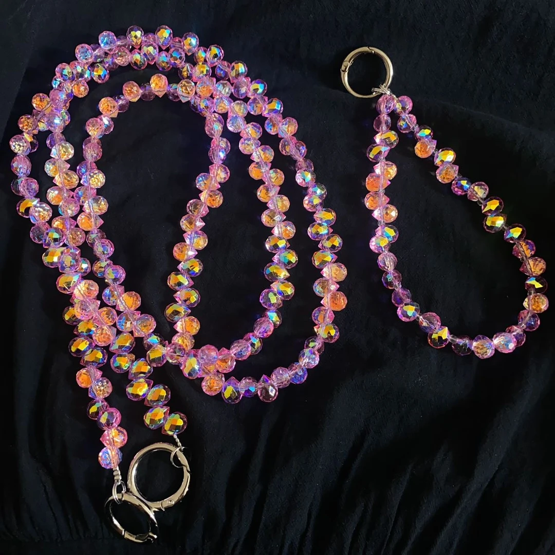 葡萄紫粉水晶玻璃手机链斜跨防丢挂饰女款通用