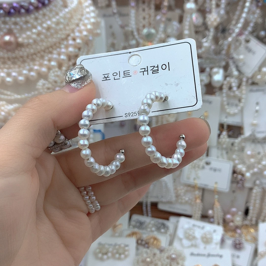 耳饰银S925镶嵌淡水珍珠