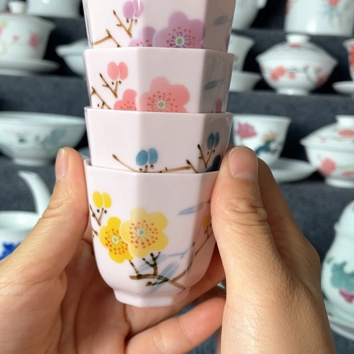 景德镇陶瓷4个杯子一套