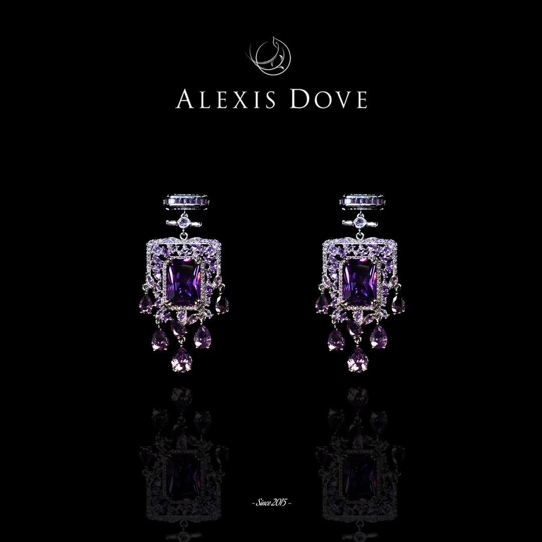 铜合金合成锆石耳饰 高级感紫色香水瓶耳钉