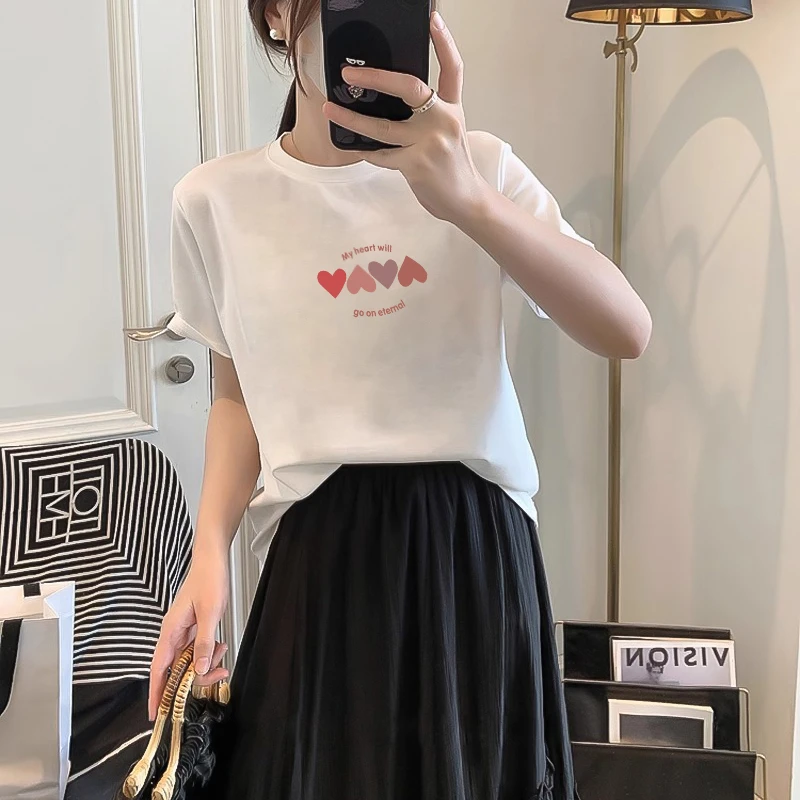 白色短袖t恤女夏季2025年新款纯棉半袖打底衫内搭宽松多巴胺上衣