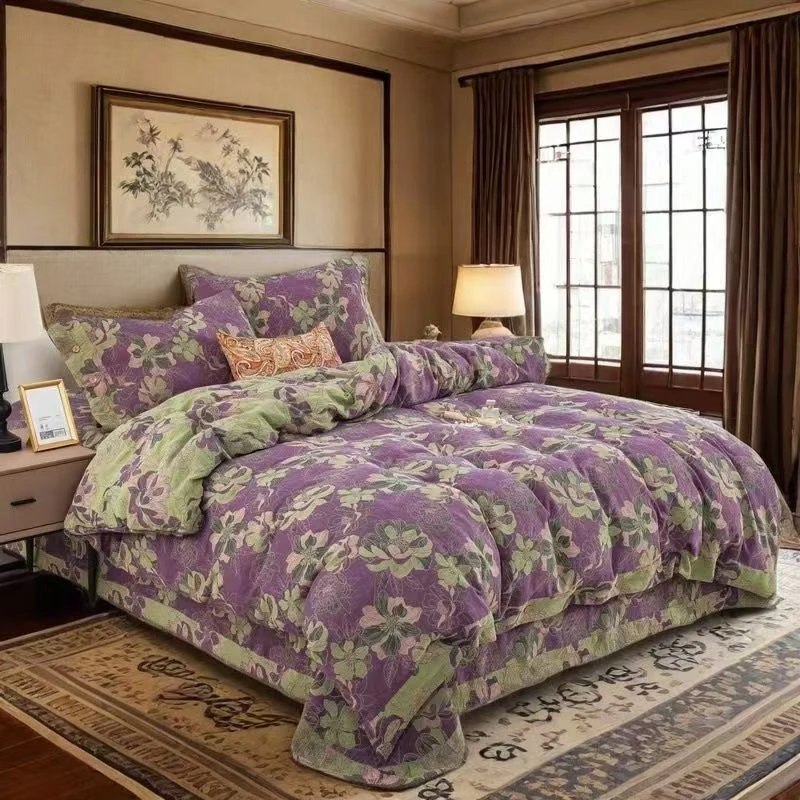 轻奢精品高端有氧双层纱四件套亲肤四季款透气舒适---风华绝代紫