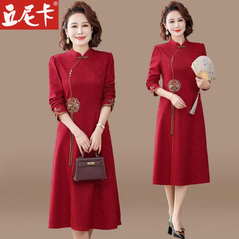 妈妈婚宴礼服夏装连衣裙喜婆婆2025新款中老年女装春秋季结婚裙子
