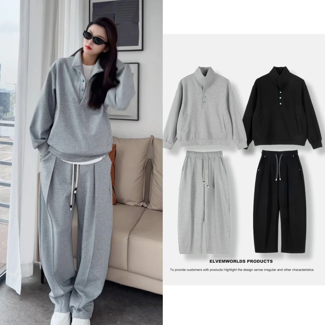 韩系高级感套头卫衣宽松休闲运动套装男春季新款简约两件套