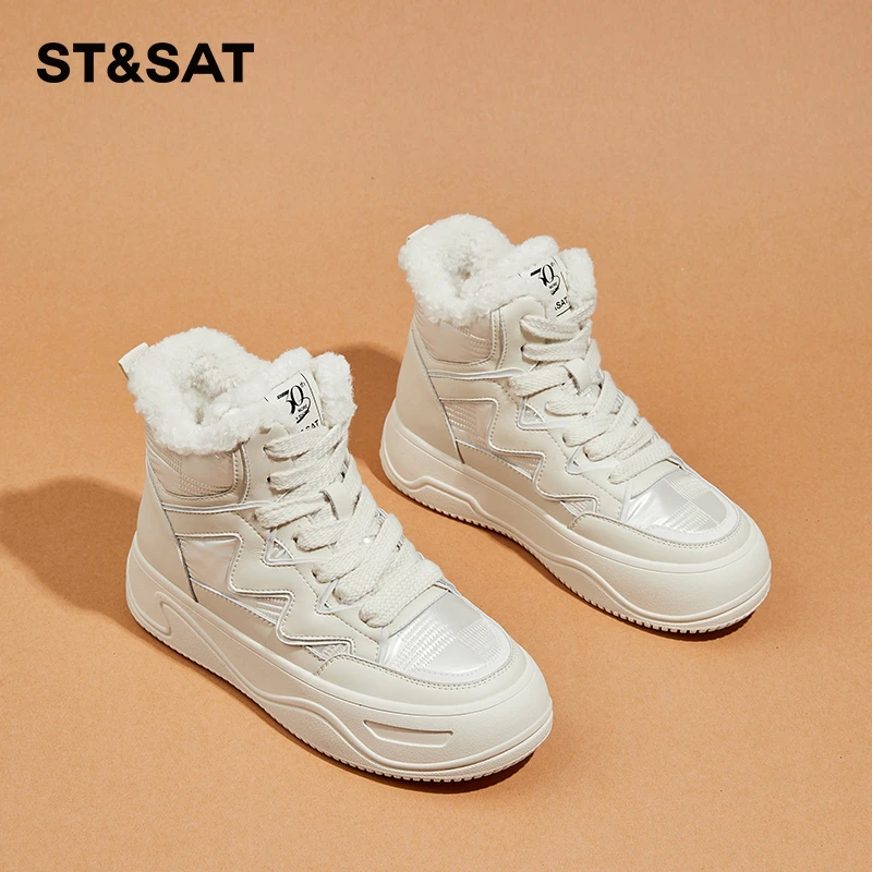 星期六保暖高帮鞋女款2025新款冬季加绒雪地靴防滑厚底东北大棉鞋