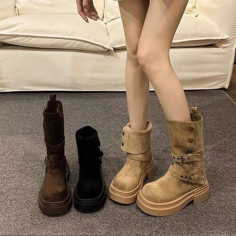 (退换补运费)马丁靴女秋冬季新款加绒中筒靴女厚底增高短靴子女